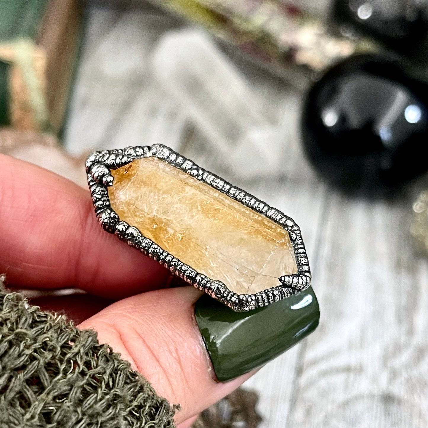 Size 7 Citrine Point Ring Set in Fine Silver / Foxlark Collection - One of a Kind