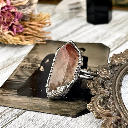 Size 8 Raw Garden Quartz Crystal Statement Ring in Fine Silver / Foxlark Collection - One of a Kind