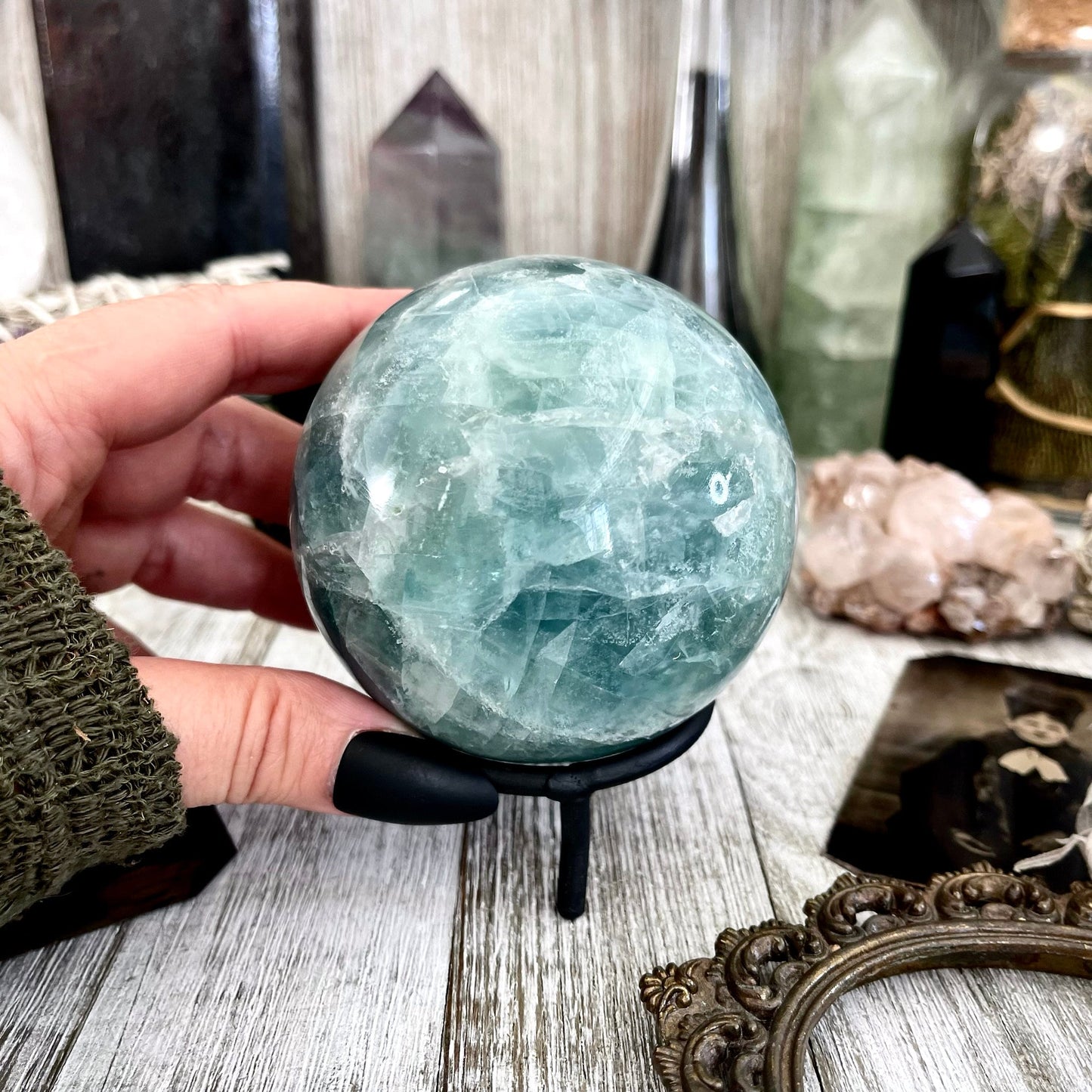 Large Green Fluorite Crystal Ball / FoxlarkCrystals /Crystal Sphere Wiccan Pagan Spells Rituals Magic Scrying Orb Metaphysical