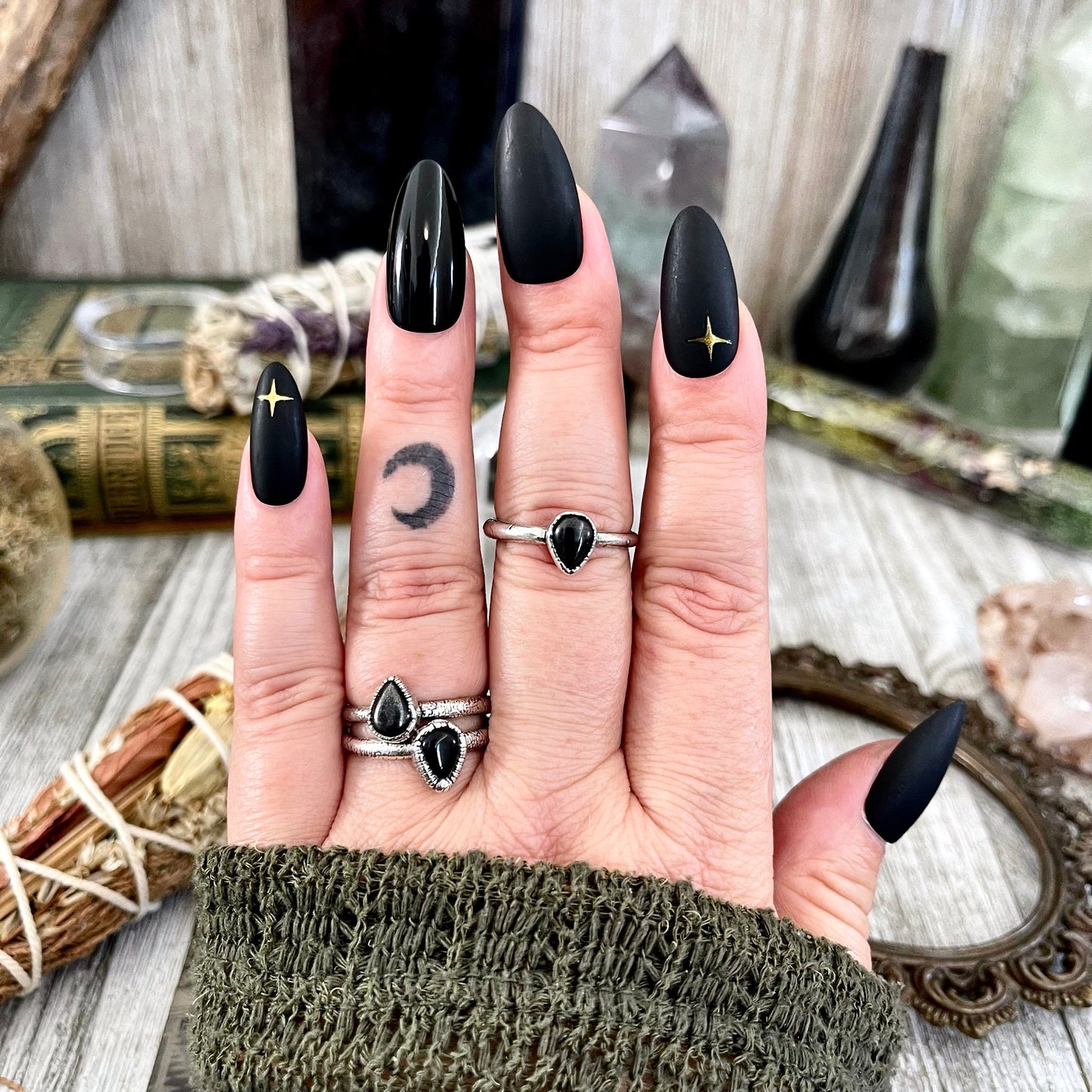 Dainty Teardrop Black Onyx Ring Fine Silver Size 5 6 7 8 9 10 Foxlark Collection // Witchy Goth Jewelry Crystal Alternative Jewelry