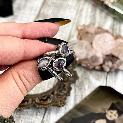 Dainty Teardrop Purple Amethyst Ring Fine Silver Size 5 6 7 8 9 10 Foxlark Collection // Witchy Goth Jewelry Crystal Alternative Jewelry