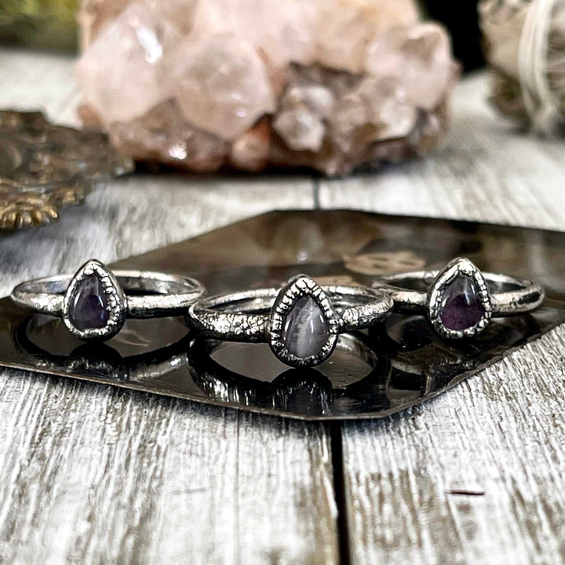 Dainty Teardrop Purple Amethyst Ring Fine Silver Size 5 6 7 8 9 10 Foxlark Collection // Witchy Goth Jewelry Crystal Alternative Jewelry