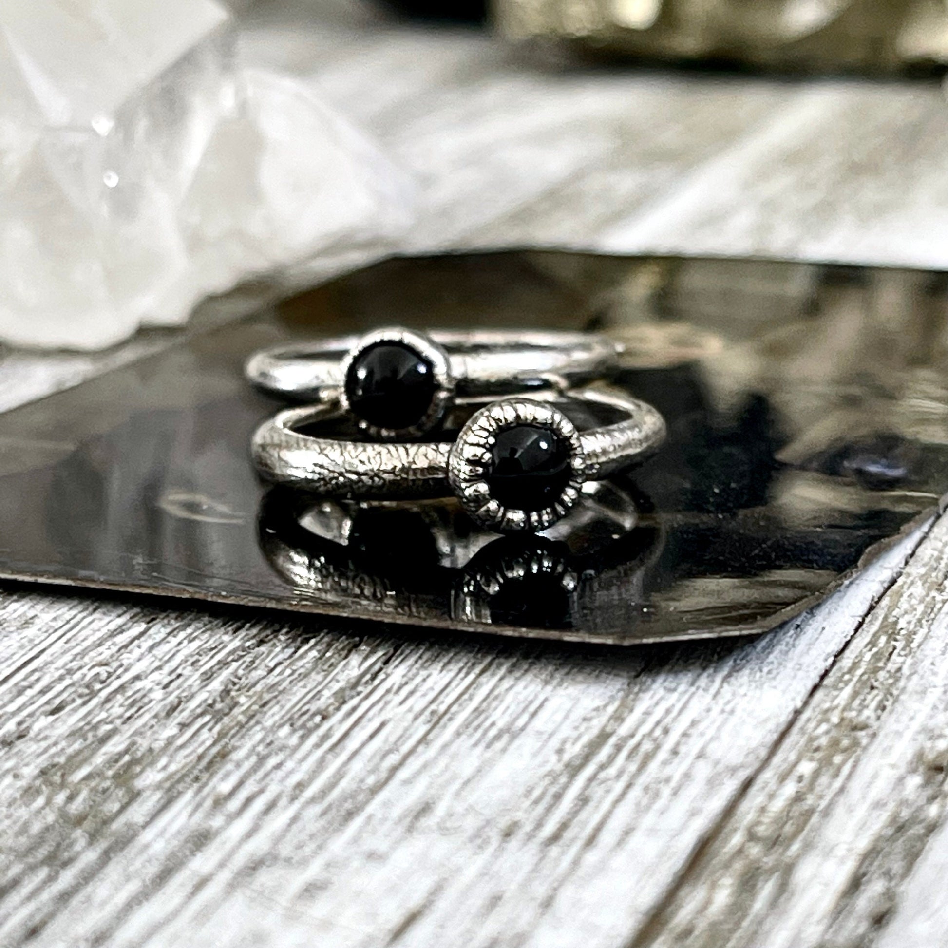 Dainty Black Onyx Ring Fine Silver Size 5 6 7 8 9 10 Foxlark Collection