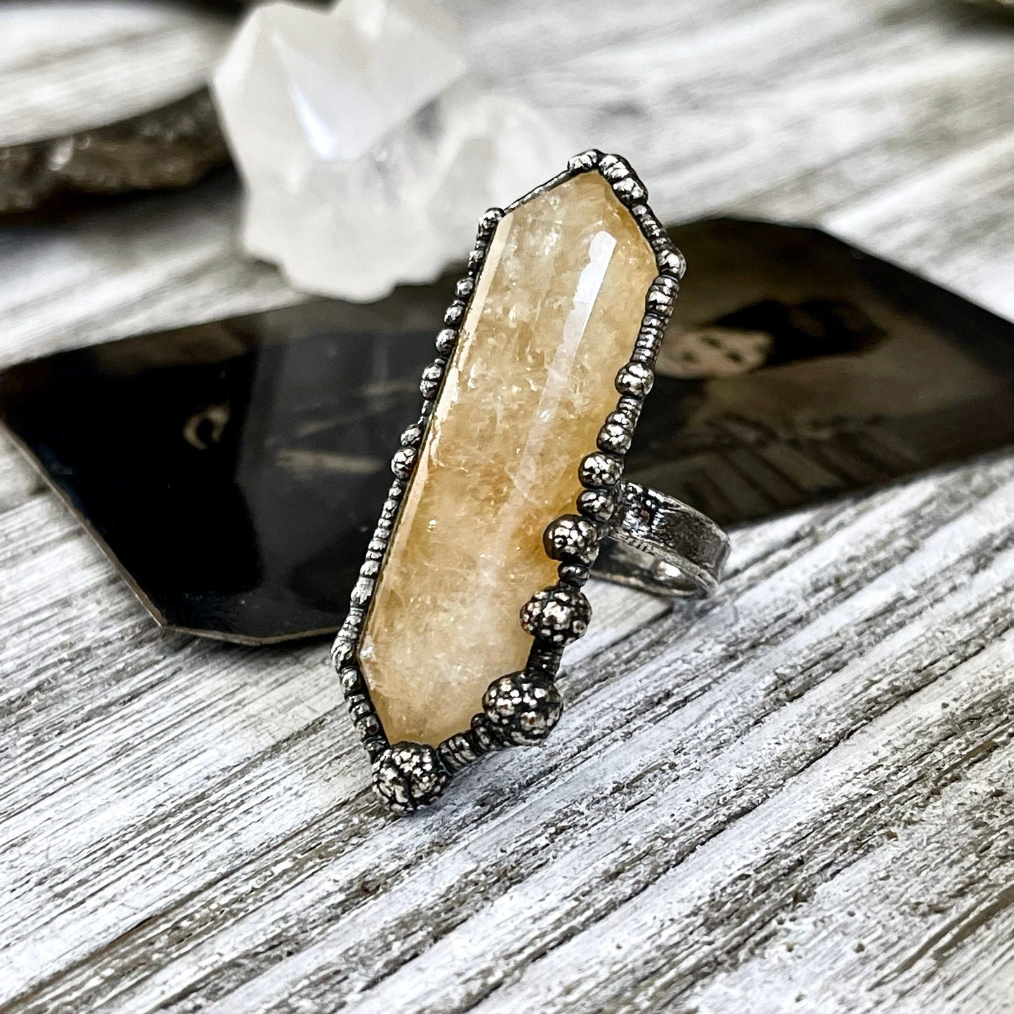 Size 7 Citrine Point Ring Set in Fine Silver / Foxlark Collection - One of a Kind