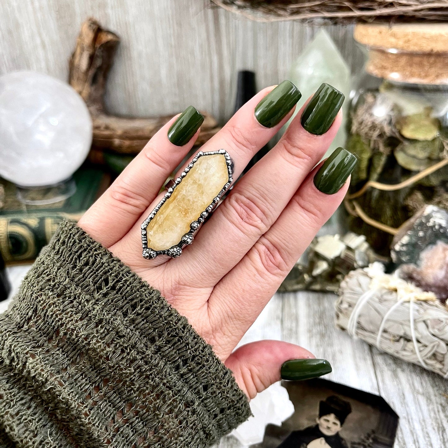 Size 7 Citrine Point Ring Set in Fine Silver / Foxlark Collection - One of a Kind