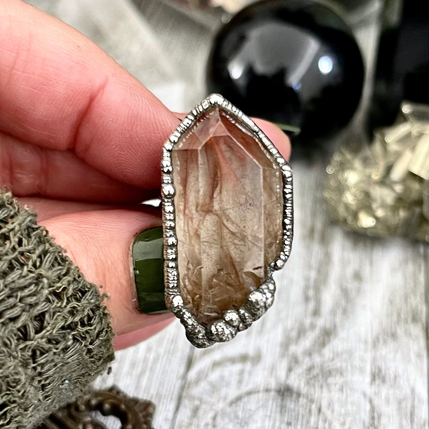 Size 8 Raw Garden Quartz Crystal Statement Ring in Fine Silver / Foxlark Collection - One of a Kind