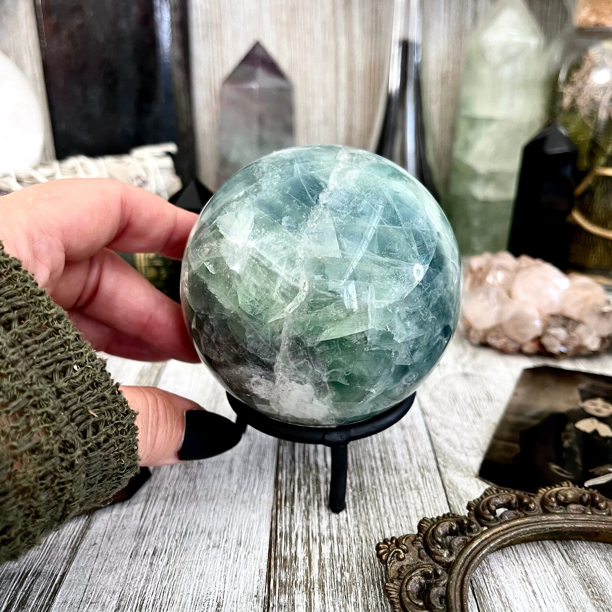 Large Green Fluorite Crystal Ball / FoxlarkCrystals /Crystal Sphere Wiccan Pagan Spells Rituals Magic Scrying Orb Metaphysical