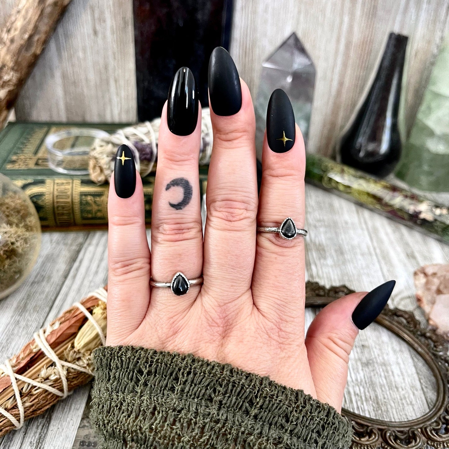 Dainty Teardrop Black Onyx Ring Fine Silver Size 5 6 7 8 9 10 Foxlark Collection // Witchy Goth Jewelry Crystal Alternative Jewelry