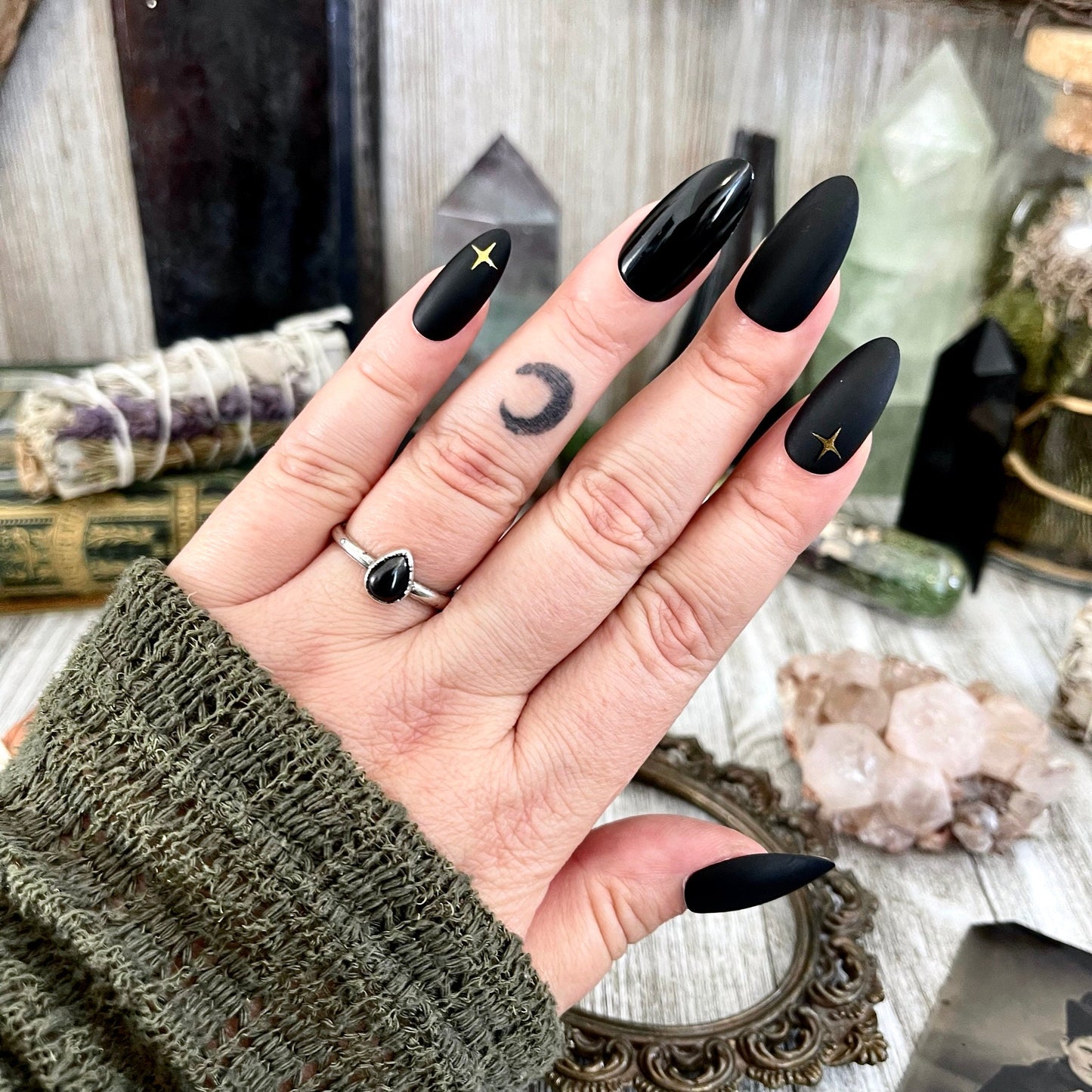 Dainty Teardrop Black Onyx Ring Fine Silver Size 5 6 7 8 9 10 Foxlark Collection // Witchy Goth Jewelry Crystal Alternative Jewelry