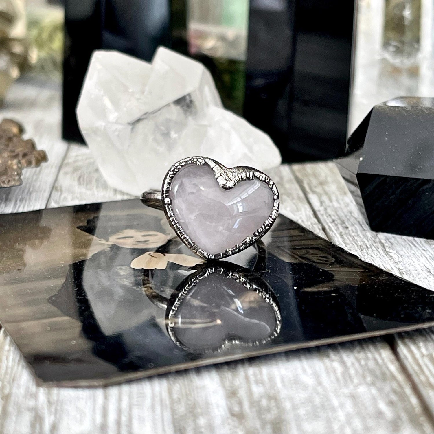 Rose Quartz Heart Ring Silver Size 6 7 8 9 10 / Foxlark Collection