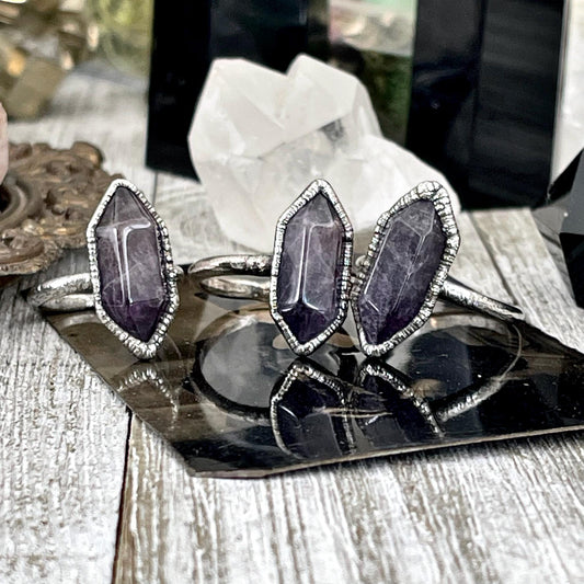 Purple Amethyst Point Ring Fine Silver Size 6 7 8 9 10 Foxlark Collection // Witchy Ring Goth Jewelry Punk Crystal Alternative Boho Jewelry