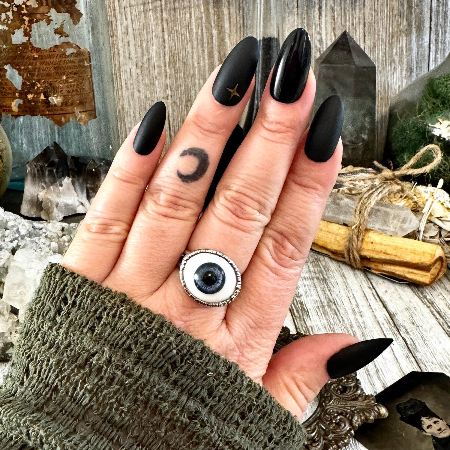 Blue Iris Glass Eye Ring Silver Size 6 7 8 9 10 / Foxlark Collection