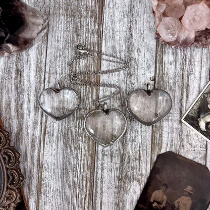 Clear Quartz Crystal Heart Necklace Fine Silver / Foxlark Collection