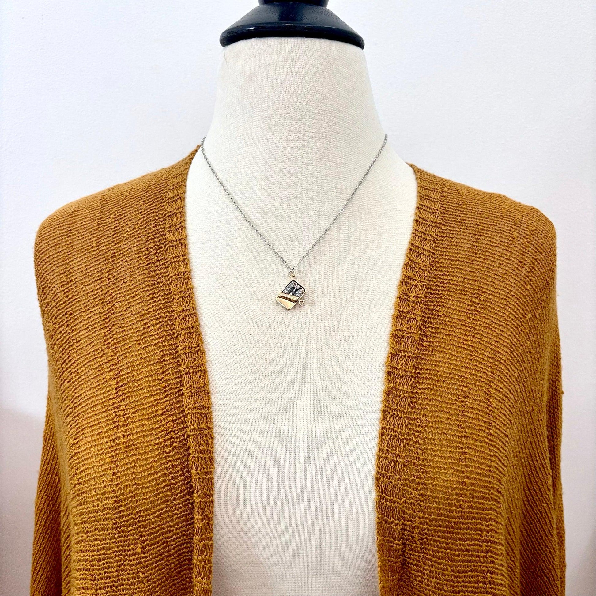 Tiny Talisman Collection - Sterling Silver Bronze Sardine Can Necklace Pendant