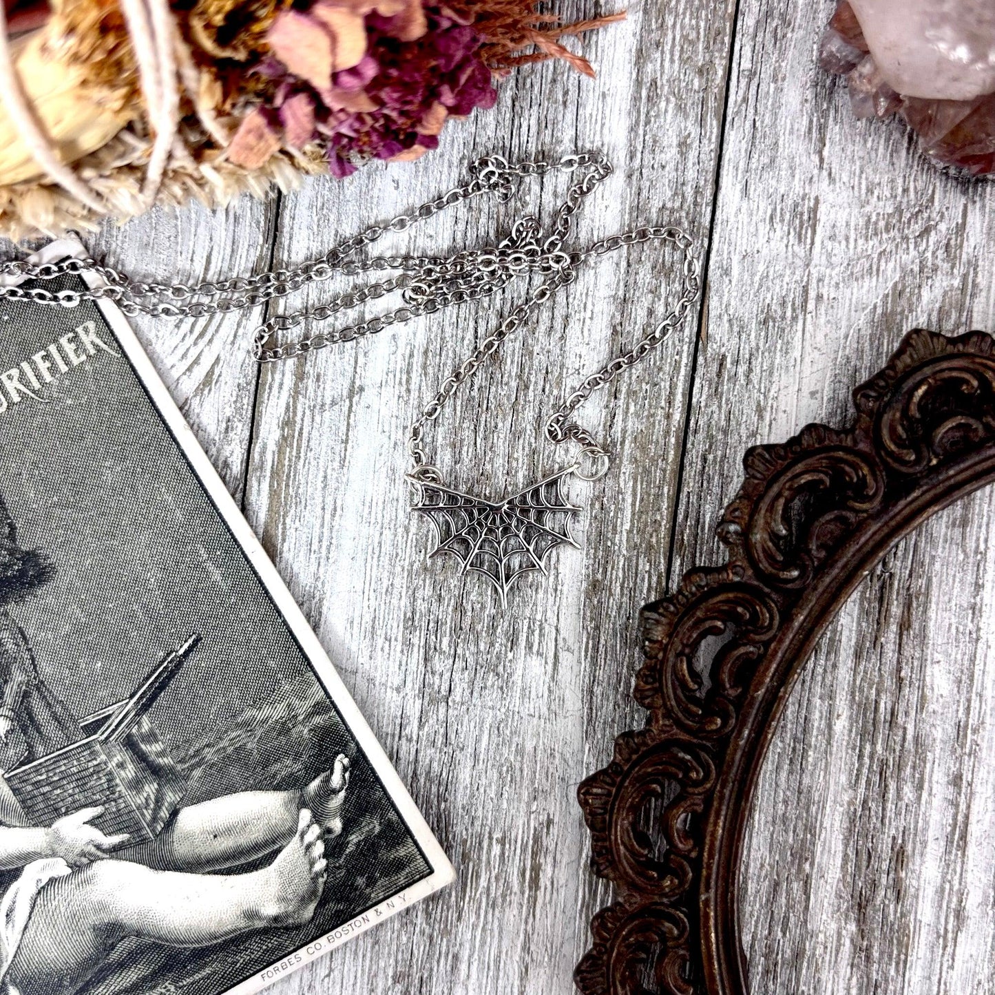 Tiny Talisman Collection - Sterling Silver Spider Web Necklace Pendant