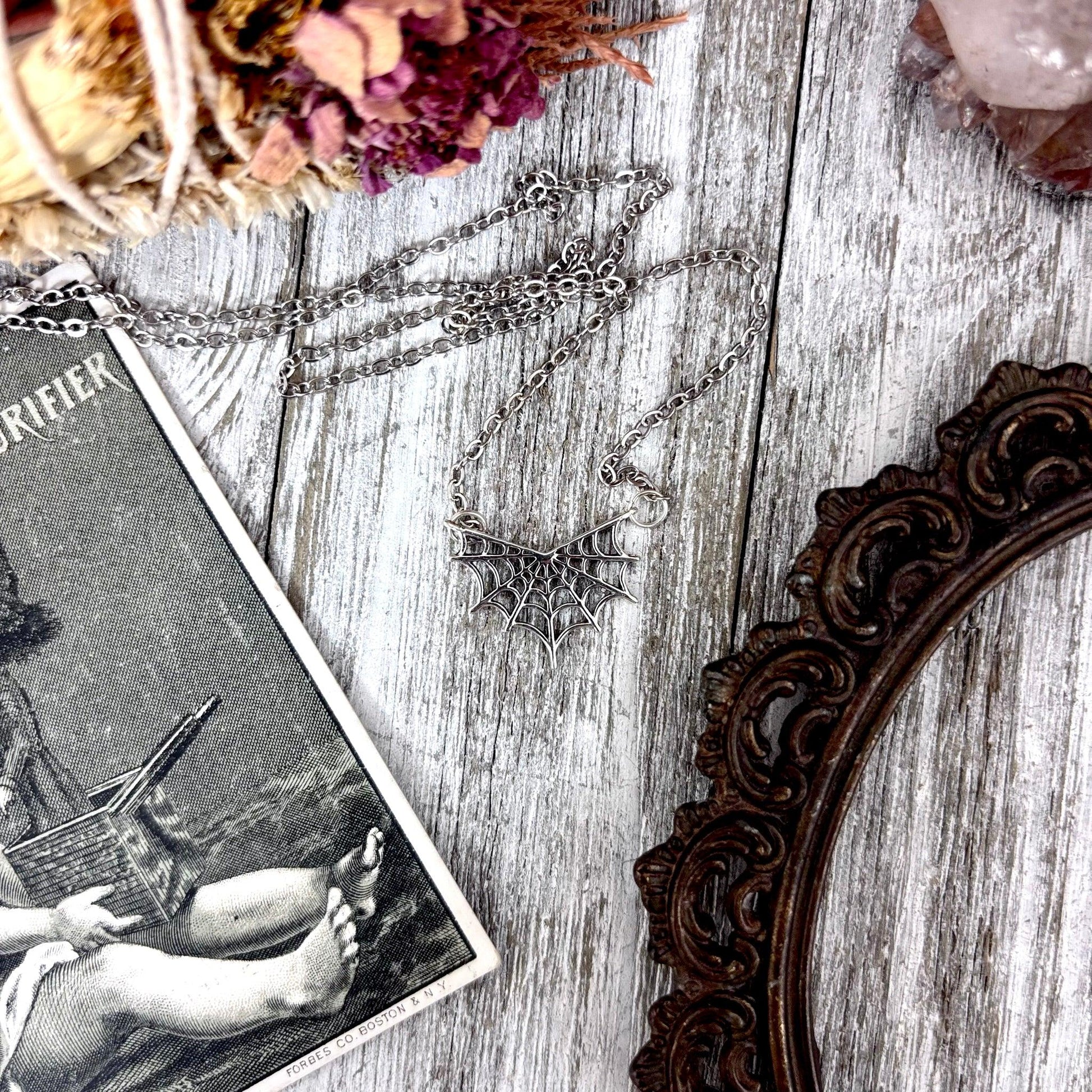 Tiny Talisman Collection - Sterling Silver Spider Web Necklace Pendant