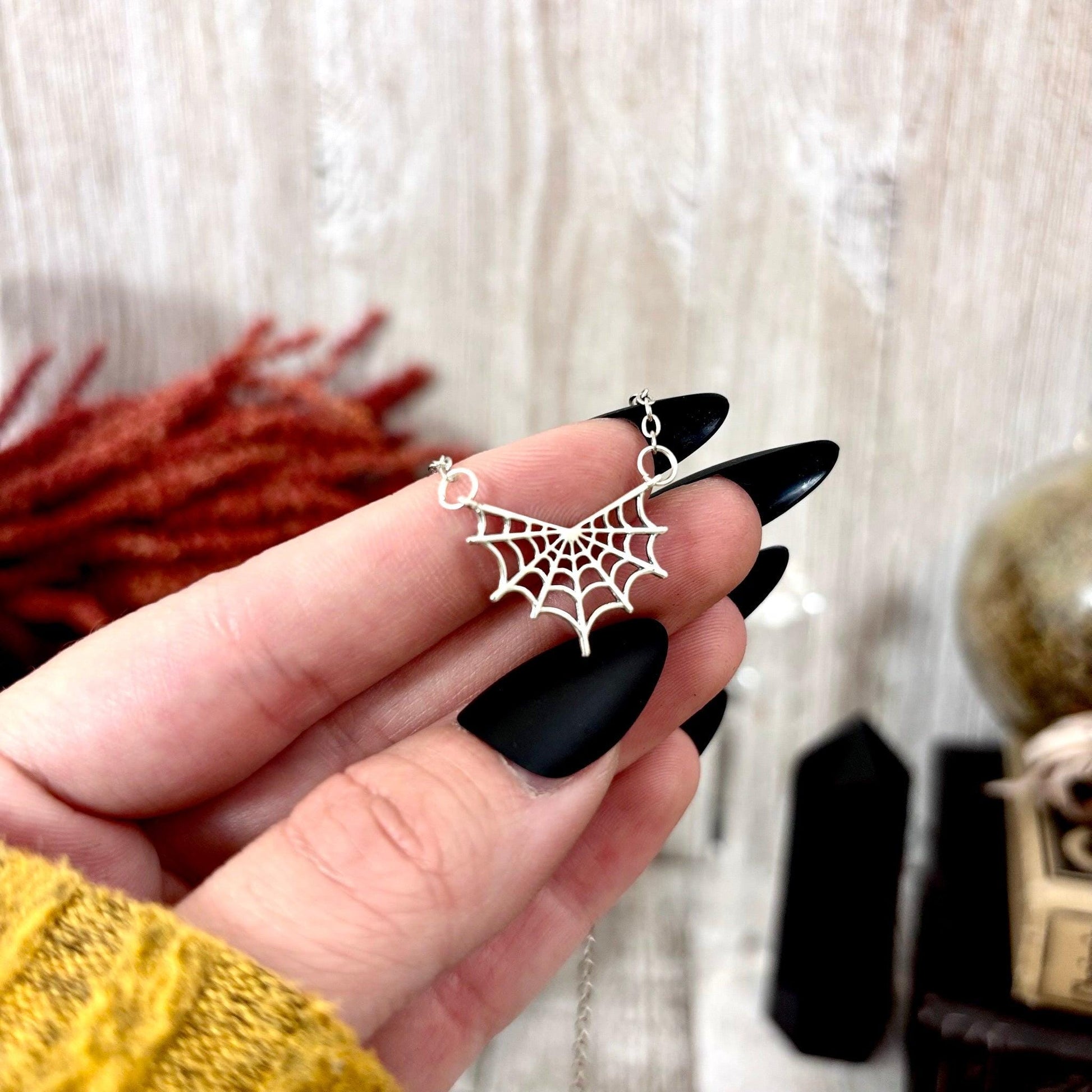 Tiny Talisman Collection - Sterling Silver Spider Web Necklace Pendant