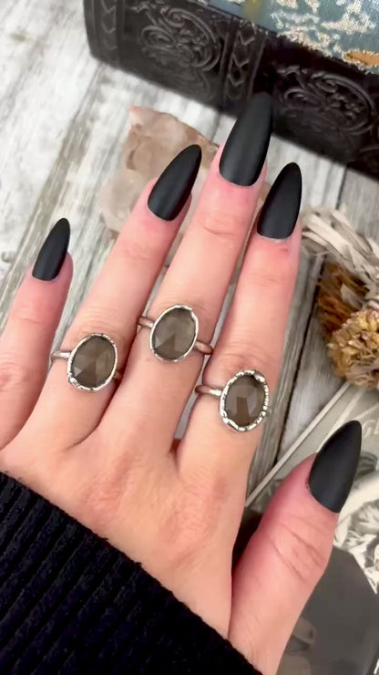 Smoky Quartz Ring Fine Silver Small faceted Stone Ring Size 5 6 7 8 9 10 11 / Foxlark Collection