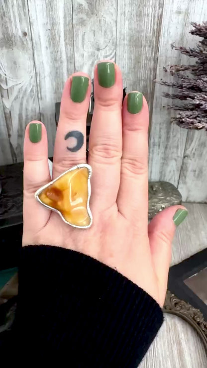 The Colossal Collection - Raw Baltic Amber Crystal Ring Fine Silver Size 8.5 / Foxlark Collection - One of a Kind