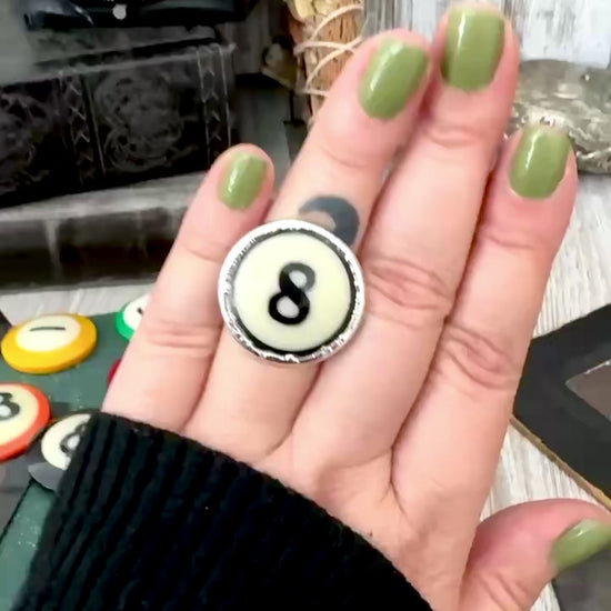 Playing Games - #8 Vintage Pool Ball Ring Fine Silver Size 6.5 / One of a Kind.