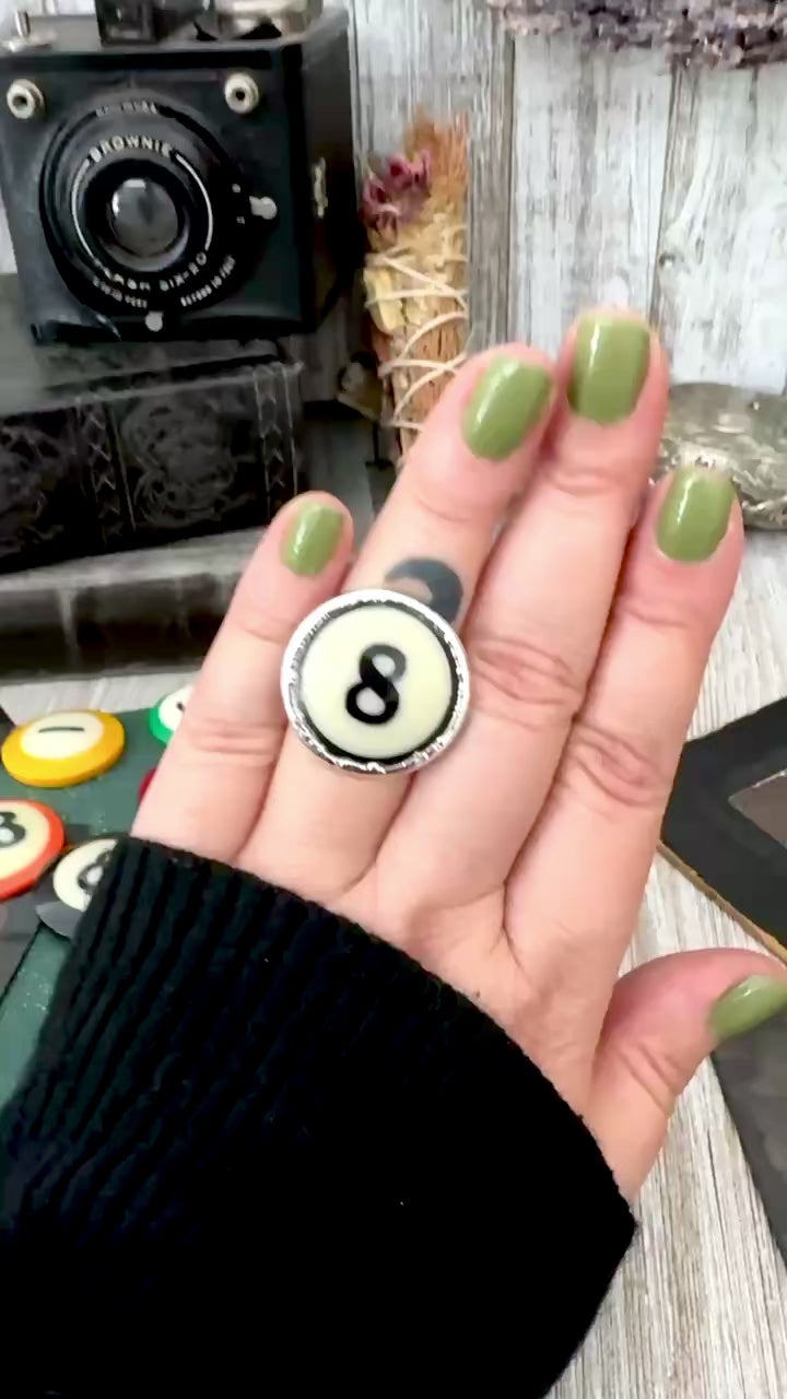 Playing Games - #8 Vintage Pool Ball Ring Fine Silver Size 6.5 / One of a Kind.