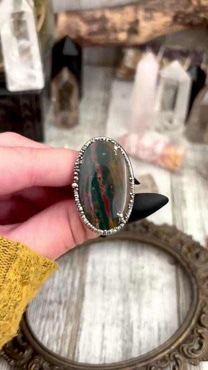 Bloodstone Crystal Statement Ring Size 9.5 Fine Silver / Foxlark Collection