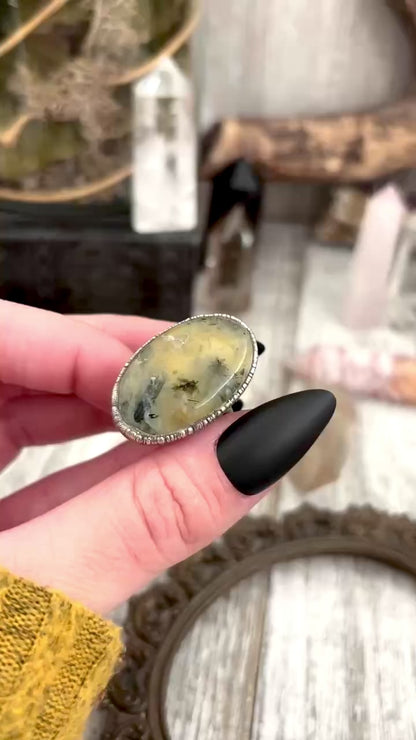 Prehnite Crystal Ring Silver Size 10 / Foxlark Collection