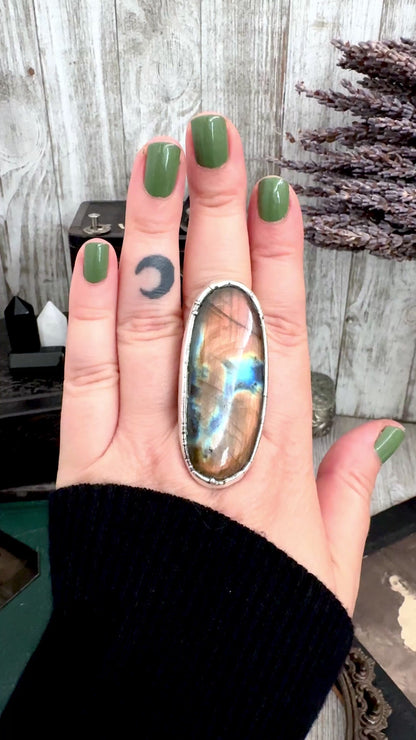 The Colossal Collection - Labradorite Crystal Ring Fine Silver Size 10 / Foxlark Collection - One of a Kind
