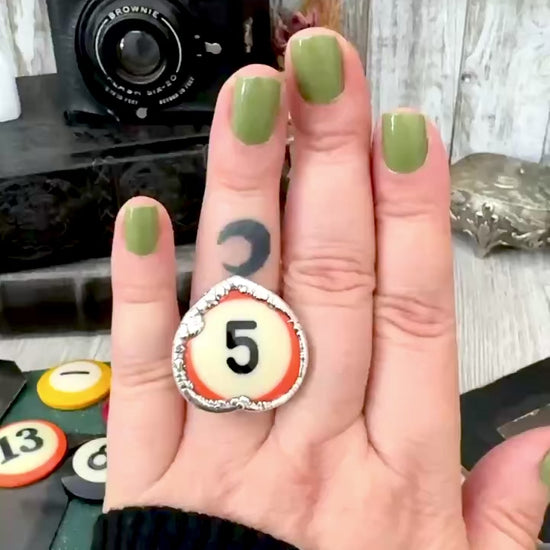 Playing Games - #5 Vintage Pool Ball Ring Fine Silver Size 8.5 / One of a Kind.