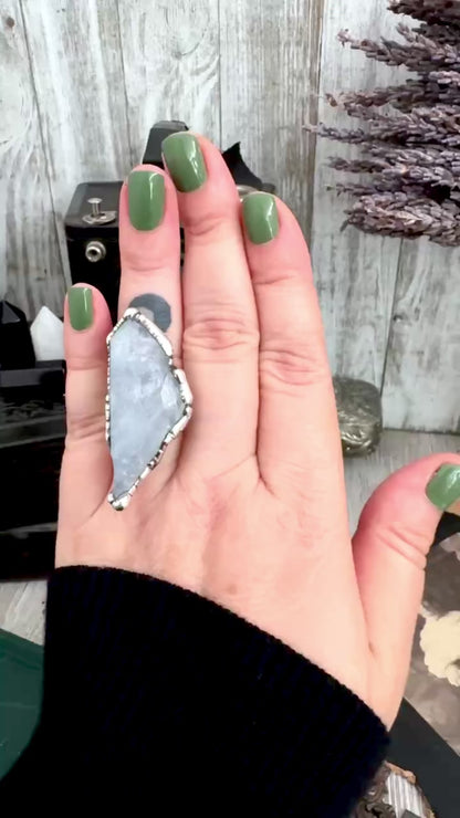 The Colossal Collection - Aqua Aura Quartz Crystal Ring Set in Fine Silver Size 8 / One of a Kind