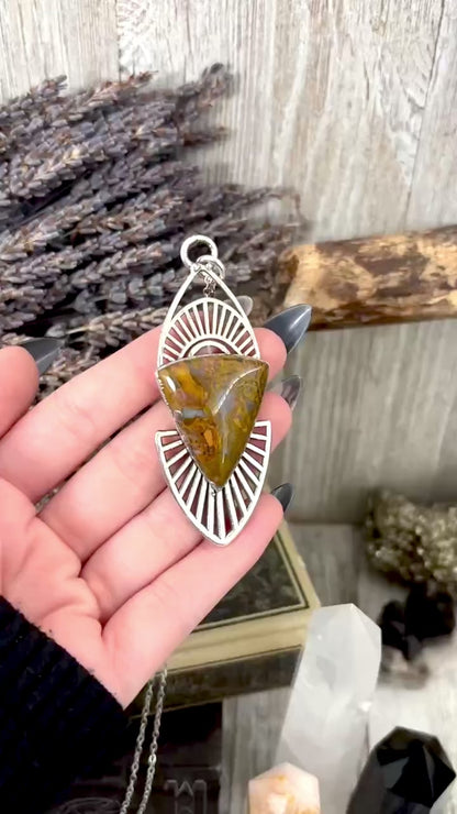 Moss & Moon Collection - Petrified Wood Statement Necklace in Fine Silver / One of a Kind