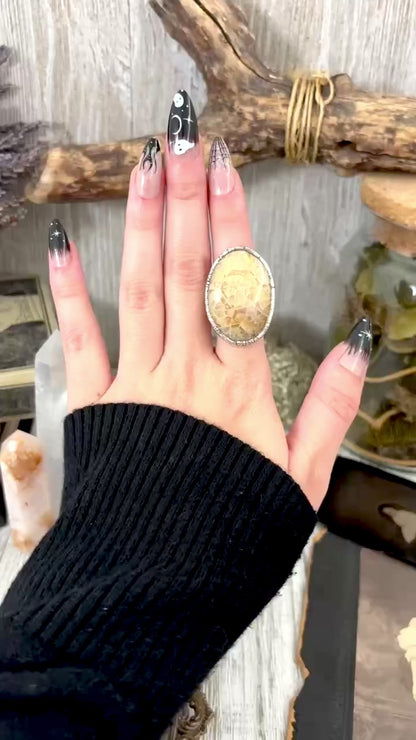 Fossilized Coral Crystal Ring Fine Silver Size 7 / Foxlark Collection - One of a Kind