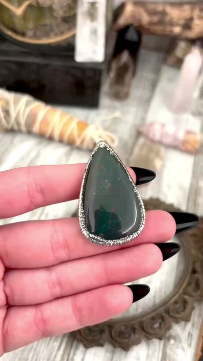 Green Bloodstone Crystal Statement Ring Size 7.5 / Foxlark Collection