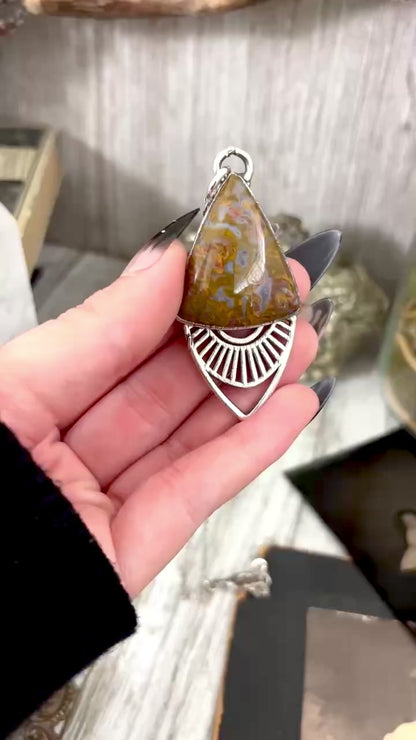 Moss & Moon Collection - Petrified Wood Statement Necklace in Fine Silver / One of a Kind