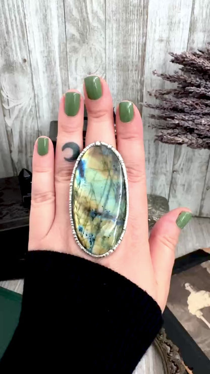 The Colossal Collection - Labradorite Crystal Ring Fine Silver Size 9 / One of a Kind