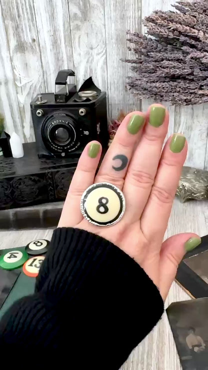 Playing Games - #8 Vintage Pool Ball Ring Fine Silver Size 8 / One of a Kind