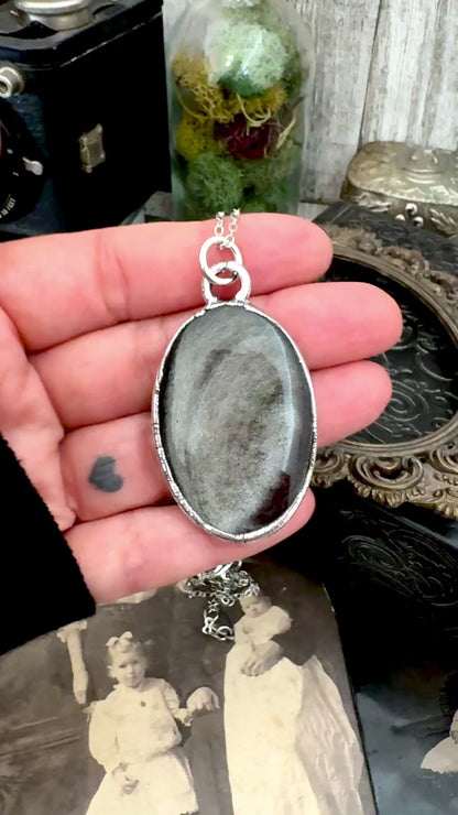 Silver Sheen Obsidian Necklace in Fine Silver / Foxlark Collection - One of a Kind
