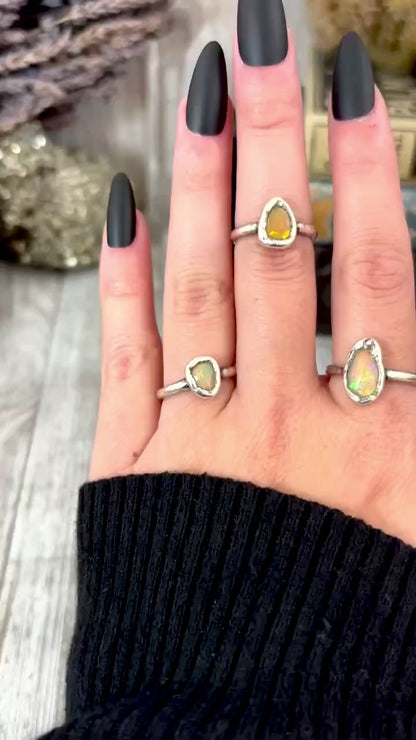Opal Ring Fine Silver Small Faceted Stone Ring Size 5 6 7 8 9 10 11 / Foxlark Collection
