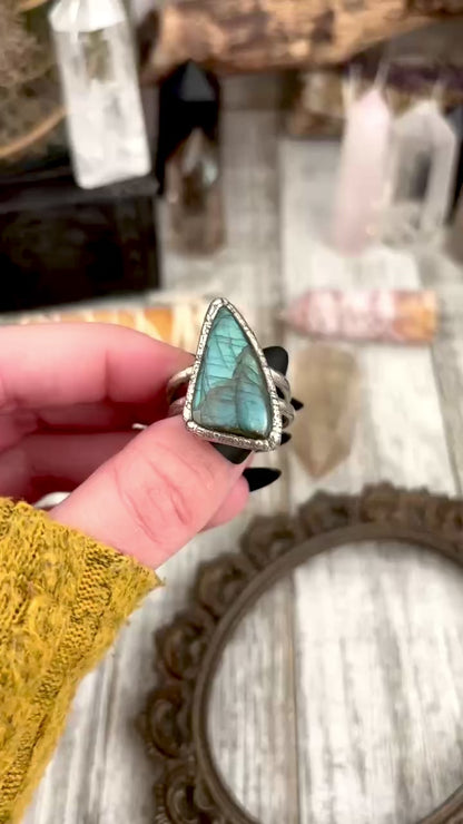 Blue Labradorite Ring Silver Size 10 / Foxlark Crystal Jewelry Collection