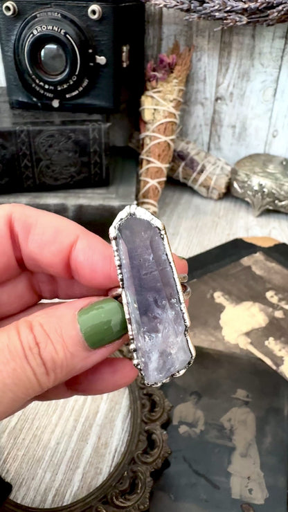 The Colossal Collection - Aqua Aura Quartz Crystal Ring Set in Fine Silver Size 10 / One of a Kind