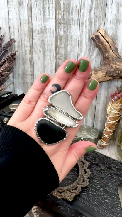 Multi Stone River Rock Clear Quartz and Sea-glass Ring In Silver Size 8.5 / Foxlark Collection
