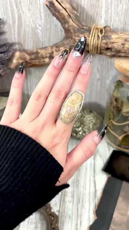 Fossilized Coral Crystal Ring Fine Silver Size 7.5 / Foxlark Collection - One of a Kind