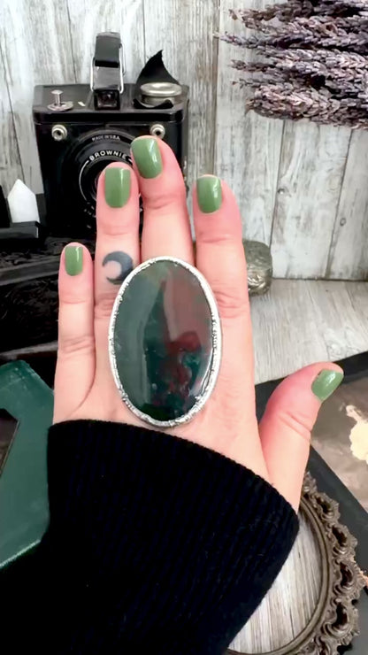 The Colossal Collection - Bloodstone Crystal Statement Ring Size 9 Fine Silver / One Of A Kind