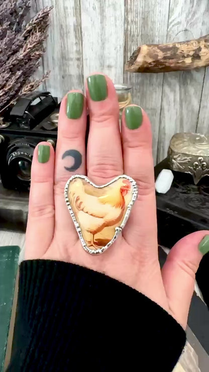 Vintage Chicken (Big)- Fine Silver Ring Size 10 The Paper Projects Collection / One of a Kind