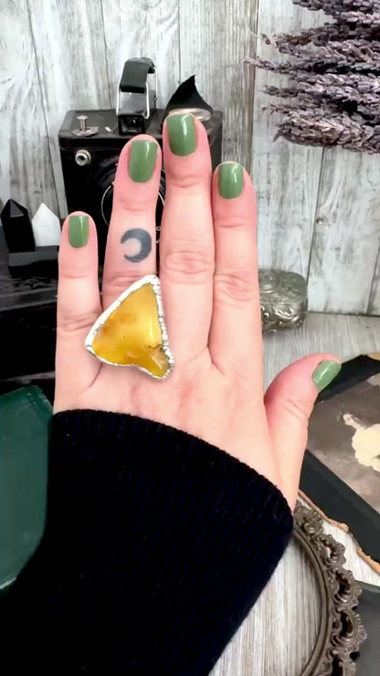 The Colossal Collection - Raw Baltic Amber Crystal Ring Fine Silver Size 8 / One of a Kind