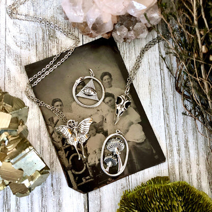 Tiny Talisman Collection - Sterling Silver All Seeing Eye and Ouroboros Necklace Pendant 21x21mm  /.
