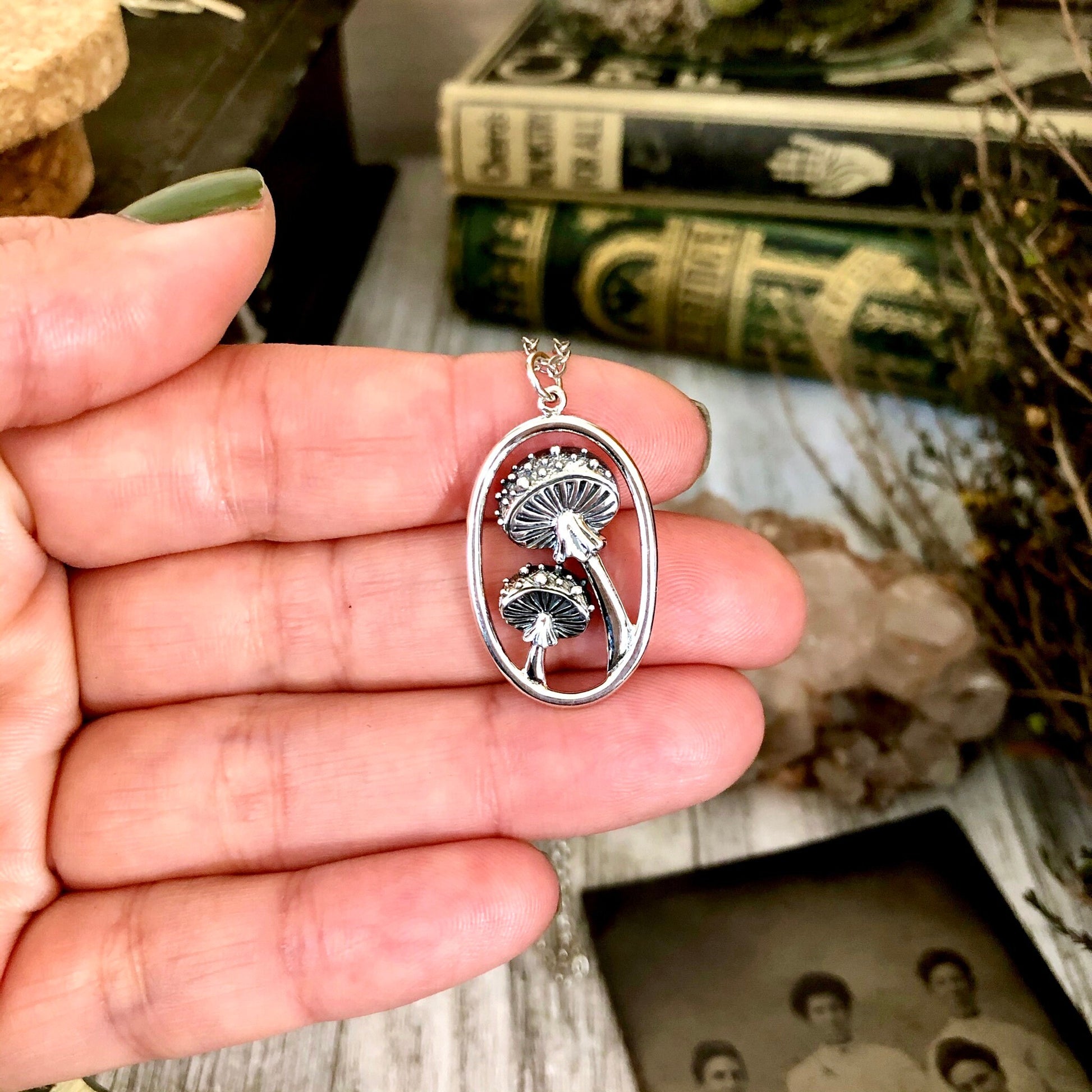 Tiny Talisman Collection - Sterling Silver Tiny Mushroom Necklace Pendant 28x17mm / - Foxlark Crystal Jewelry