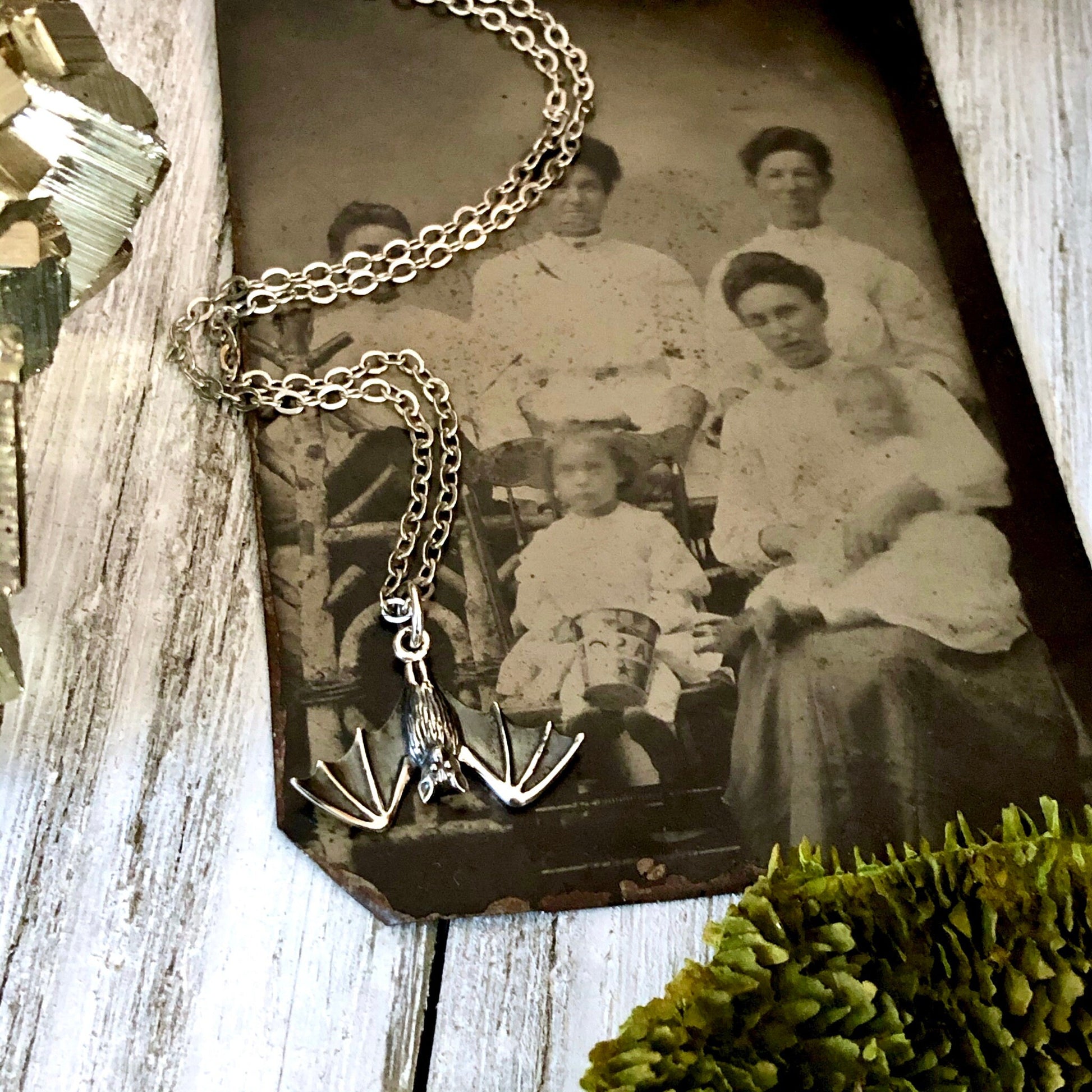 Tiny Talisman Collection - Sterling Silver Tiny Bat Necklace Pendant 12x20mm / - Foxlark Crystal Jewelry