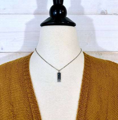 Tiny Talisman Collection - Sterling Silver Rectangle Pine Tree with Moon Necklace Pendant 23x8mm /.