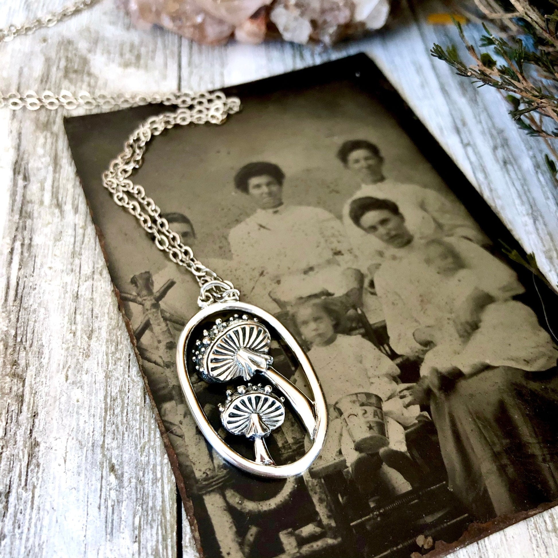 Tiny Talisman Collection - Sterling Silver Tiny Mushroom Necklace Pendant 28x17mm / - Foxlark Crystal Jewelry